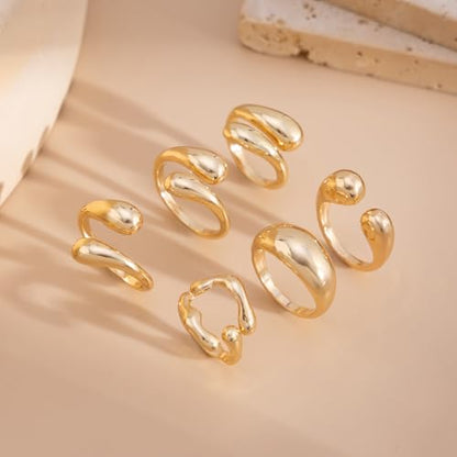 Stackable Rings for Women Chunky Gold Rings Stacking Ring Set Knuckle Rings for Women Statement Jewelry Gifts for Women - color: Gold Thick Gold Stacked Ring