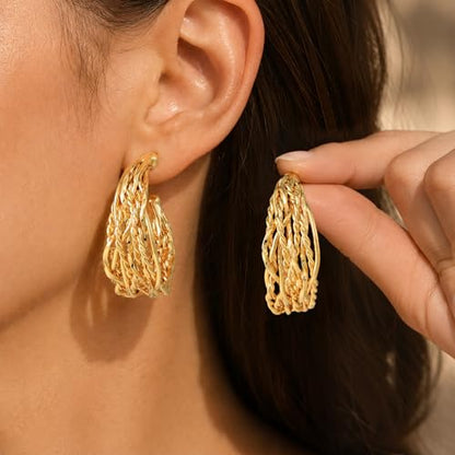 Chunky Hoop Earrings for Women 18K Gold Plated Chunky Gold Hoops Silver Plated Bold Statement Open Hoop Earrings Handmade Hypoallergenic Jewelry Gift - color: 01gold hoops