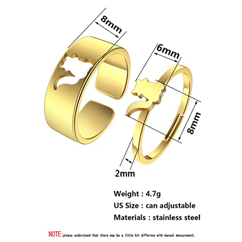 2PCS Matching Cute Animals Promise Engagement Rings for Couples Men Women Jewelry Band Sets 316L Stainless Steel Adjustable Open Ring - color: Raccoon-s