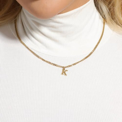 Gold Initial Necklace for Women, 3mm Cuban Link Letter Necklace, 14.5"+2.5" Adjustable Choker, Gold Plated A-Z Alphabet Pendant Necklace, Personalized Jewelry Gift for Her - style: F