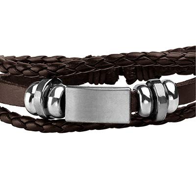5 Pcs Braided Leather Bracelets for Men Women Woven Cuff Bracelet Adjustable - color: Brown(Engraved)