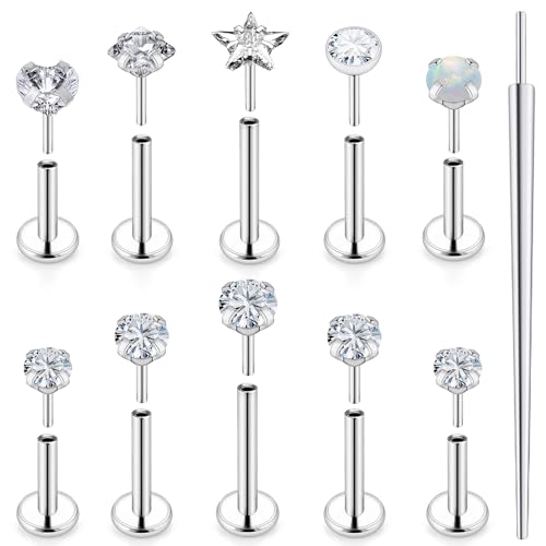 20G 18G 16G Push in Theadless Nose Rings Studs Hypoallergenic Lip Labret Jewelry Flat Back Nose Stud Stainless Steel Cartilage Helix Tragus Earrings for Women Men 6mm 7mm 8mm Bars Diamond 3mm - color: A:16G-Push in-Bar 6mm 8mm 10mm