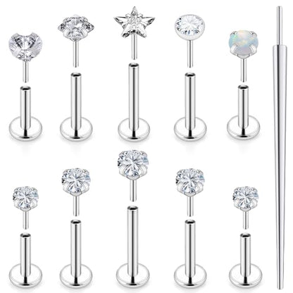 20G 18G 16G Push in Theadless Nose Rings Studs Hypoallergenic Lip Labret Jewelry Flat Back Nose Stud Stainless Steel Cartilage Helix Tragus Earrings for Women Men 6mm 7mm 8mm Bars Diamond 3mm - color: A:16G-Push in-Bar 6mm 8mm 10mm
