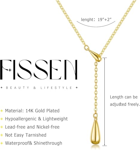 14K Gold Plated Layered Lariat Necklace for Women - Waterproof Non-Tarnish Dainty Gold Chain Necklace, Long Boho Statement Jewelry for Wedding, Prom, Summer Vacation Gifts - color: Drop Y Necklace-Silver