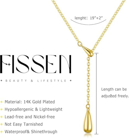 14K Gold Plated Layered Lariat Necklace for Women - Waterproof Non-Tarnish Dainty Gold Chain Necklace, Long Boho Statement Jewelry for Wedding, Prom, Summer Vacation Gifts - color: Drop Y Necklace-Silver