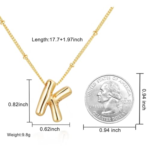 Bubble Letter Necklace for Women, 14k Gold Plated Initial Letter Pendant Necklace Personalized Jewelry A - Z 26 letters - style: Gold-K