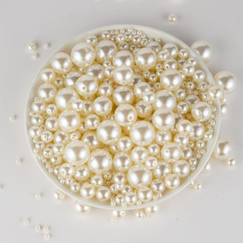 Pearl Beads for Jewelry Making 165pcs 14MM Pearl Craft Beads with Hole Loose Fake Pearls Small Faux Pearls for Jewelry Making Bracelet Necklace DIY, Sewing Decor and Vase Filler - size: 14MM