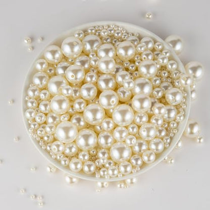 Pearl Beads for Jewelry Making 165pcs 14MM Pearl Craft Beads with Hole Loose Fake Pearls Small Faux Pearls for Jewelry Making Bracelet Necklace DIY, Sewing Decor and Vase Filler - size: 14MM