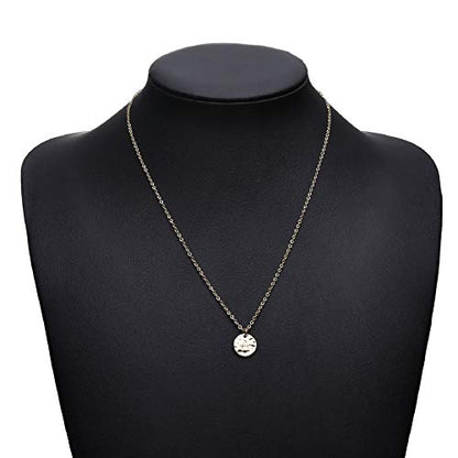 Valloey Rover Initial Necklaces for Women 14K Gold Plated Dainty Letter Necklce Round Coin Disc Pendant Double Side Engraved A-Z Necklace Personalized Jewelry Gift for Women - color: A