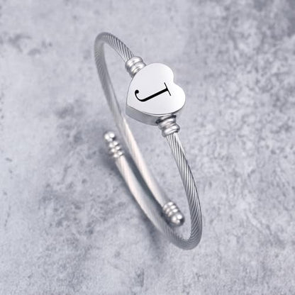 MUERDOU Initial Bracelet for Women Alphabet 26 Letters Bracelet Heart Cable Charm Bracelets Gifts for Her - style: J