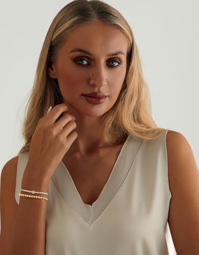 14K Gold Plated Bracelets for Women Dainty Tennis Initial Bracelet Trendy Beaded Stackable Charm Bracelets Layered Waterproof Bracelet Dainty Bracelet for Women Jewelry Gifts - style: G