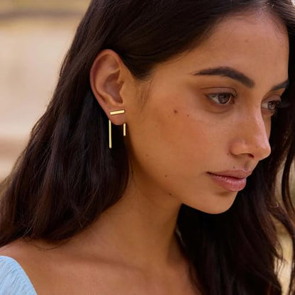 LOYATA Spike Earrings Gold Huggie Hoop Diamond Cubic Zirconia 14K Gold Plated Dainty Small Simple Hypoallergenic Geometric Jewelry Gift for Women - color: Thread