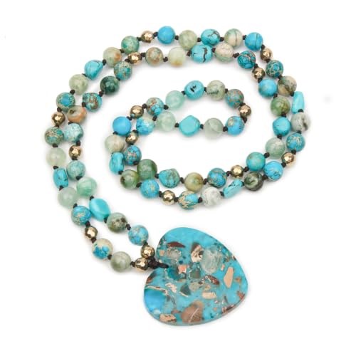 Long Necklaces for Women Boho, Oval Waterdrop Turquoise Pendant, Natural Stone Beaded, Handmade,Vintage & Elegance, Boho Fashion Charm Beaded Necklace for Women - style: Q-Heart-Shaped Turquoise