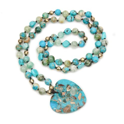 Long Necklaces for Women Boho, Oval Waterdrop Turquoise Pendant, Natural Stone Beaded, Handmade,Vintage & Elegance, Boho Fashion Charm Beaded Necklace for Women - style: Q-Heart-Shaped Turquoise