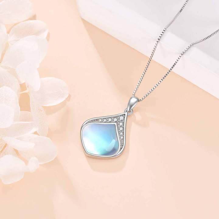 YAFEINI Teardrop Necklace Sterling Silver Filigree Irish Pendant Necklace Natural Stone Moonstone/Lapis Lazuli/Larimar/Moss Agate Necklace Jewelry - color: Moonstone teardrop necklace with cz