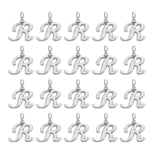uxcell A-Z Alphabet Charm, Metal Alphabet Letter Charm Initial Charm Pendant Bead for Necklaces Bracelets Jewelry Making Craft - color: Silver R