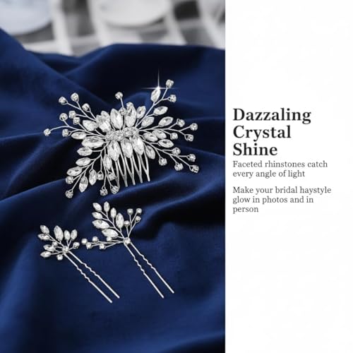 10 PCS Rhinestone Bride Hair Pins for Bride Bridesmaids Flower Girls Crystal Hair Accessories for Wedding Campus Dance Party