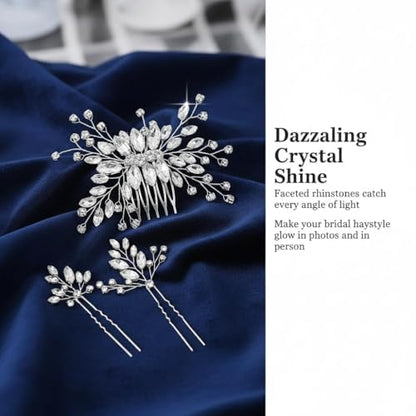 10 PCS Rhinestone Bride Hair Pins for Bride Bridesmaids Flower Girls Crystal Hair Accessories for Wedding Campus Dance Party