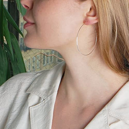 Thin Hoop Earrings for Women - Lightweight Wire Threader Loop Drop Dangles | Plated in 18K Gold or 925 Sterling Silver, Hypoallergenic and Safe for Sensitive Ears - color: 925 Silver Plated - 2" inch