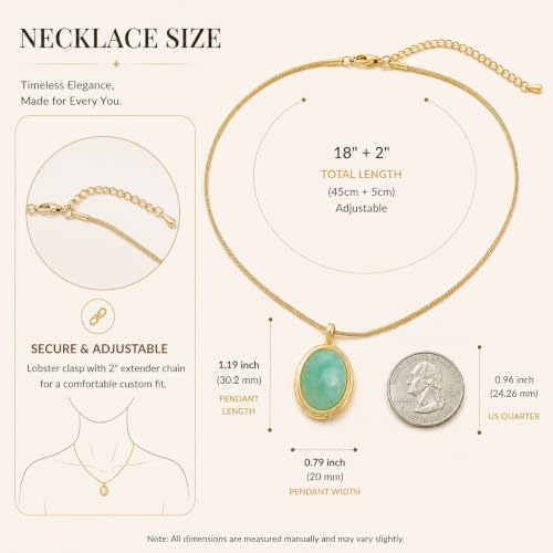 Sonateomber Gold Stone Pendant Necklace for Women, Chunky Statement Dainty Heart Oval Natural Gemstone Dangle Necklaces Wedding Prom Accessories Fashion Jewelry Gift - color: Mint Green