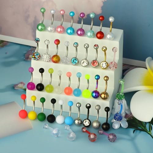 42-12Pcs 14G Surgical Stainless Steel Belly Button Rings for Women hypoallergenic Simple Acrylic Glow In Dark Cute Belly Rings Navel Piercing Jewelry Pack for Women - color: JL82-42pcs