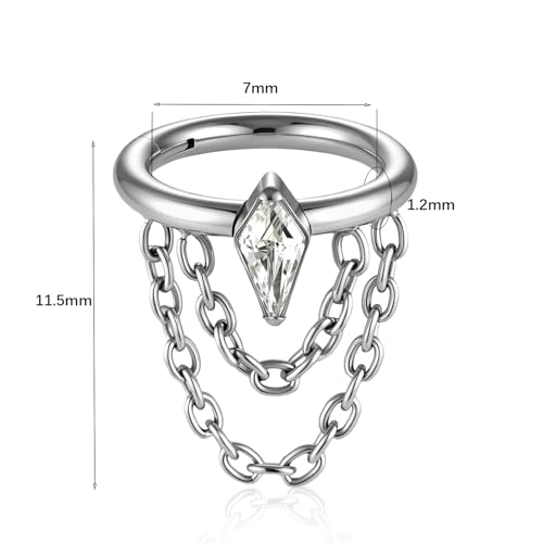 16G Titanium Cartilage Earrings Hoop 7mm 9mm Helix Piercing Jewelry with Single/Double/Triple Chains Hypoallergenic Hinged Clicker - style: polish-CZ 2chains 7mm