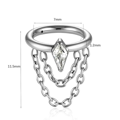 16G Titanium Cartilage Earrings Hoop 7mm 9mm Helix Piercing Jewelry with Single/Double/Triple Chains Hypoallergenic Hinged Clicker - style: polish-CZ 2chains 7mm