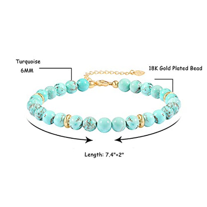 POTESSA Healing Stone Beaded Bracelets for Women Semi-Precious Gemstones Bracelets Pearl Beaded Bracelet Adjustable Strand Bracelets 6MM - color: Turquoise