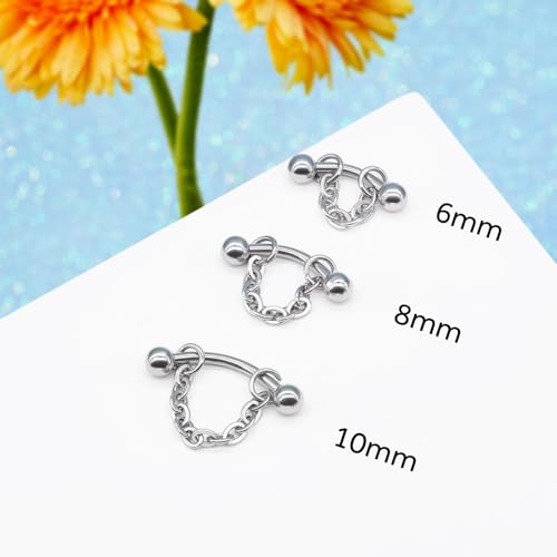 3 Pcs 316L Stainless Steel 16G Tragus Helix Rook Piercing Jewelry with Chain, Cartilage Earrings for Women, Belly Button Ring Vertical Labret Lip Piercing Jewelry - color: Silver, size: Ball