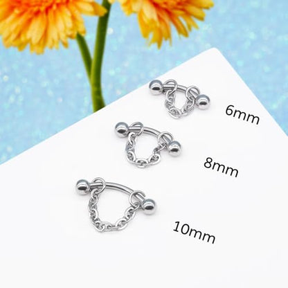 3 Pcs 316L Stainless Steel 16G Tragus Helix Rook Piercing Jewelry with Chain, Cartilage Earrings for Women, Belly Button Ring Vertical Labret Lip Piercing Jewelry - color: Silver, size: Ball