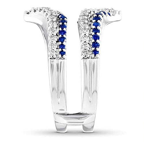 V Touch Round Cut Created Blue Sapphire & Diamond Solitaire Enhancer Guard Wrap Engagement Wedding Ring for Womens 925 Sterling Silver