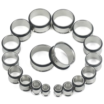 12G-25mm Single Flare Gauges Tunnels Plugs Stretching Set Kit 316L Surgical Steel Gauges Tunnle Plug for Ears 12G 10G 8G 6G 4G 2G 0G 00G 12mm 14mm 16mm 18mm 20mm 22mm 25mm - color: Silver Tone, size: 6G(4.0mm)-18mm