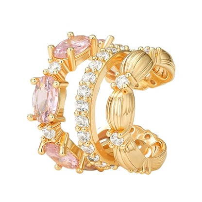 Ear Cuffs Non Piercing for Women 14K Gold Plated Ear Cuff Earrings Colorful Cubic Zirconia Paved Trendy Cartilage Earring Jewelry | Single - color: Pink