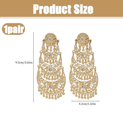 Bohemian Gold Long Tassel Dangle Drop Earrings, Beaded Chandelier Earrings for Women Extra Long Earring Party Wedding Wear Holiday Jewelry Accessories Gifts