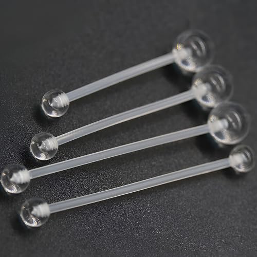 Clear Tongue Barbell Piercing Set for Women Men 16 G Acrylic Hypoallergenic Belly Button Ring Kit Plastic Cute Nipple Rings Long Piercings Retainers Bars Jewelry Body Jewellery 6 pcs Size 6-16 MM
