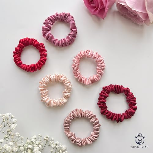 SILVR BEAR Luxury Satin Scrunchies, Satin Hair Ties for Thick, Thin & Curly Hair, Scrunchies for Women, Girls & Men Softer than Silk Hair Ties (Skinny Rose) - color: Rose Skinny