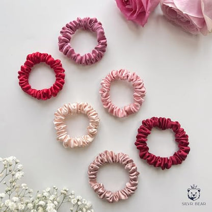 SILVR BEAR Luxury Satin Scrunchies, Satin Hair Ties for Thick, Thin & Curly Hair, Scrunchies for Women, Girls & Men Softer than Silk Hair Ties (Skinny Rose) - color: Rose Skinny