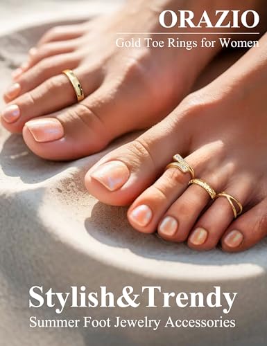 ORAZIO Gold Toe Rings for Women Non Tarnish 14K Gold Filled Toe Ring Adjustable Hug CZ Triple Open Band Rings Summer Beach Foot Jewelry for Women 4Pcs - style: CZ Hug Style