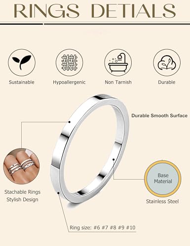 JeryWe 6 Pcs Stainless Steel Rings for Women Set Knuckle Rings Stackable Simple Carve Heart Wedding Bands Engagement Promise Eternity Bands Thumb Rings for Women - color: Silver Plated