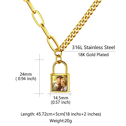 Custom4U Personalized Photo Necklace - Custom Heart/Oval/Round Charm Necklaces with Picture + Chain Adjustable - Stainless Steel/Acrylic Pendant Memorial Jewelry Christmas Gifts for Women - color: G-Gold Color