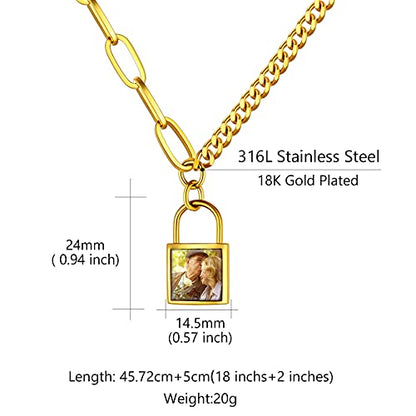 Custom4U Personalized Photo Necklace - Custom Heart/Oval/Round Charm Necklaces with Picture + Chain Adjustable - Stainless Steel/Acrylic Pendant Memorial Jewelry Christmas Gifts for Women - color: G-Gold Color