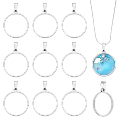 UNICRAFTALE Round Open Back Bezel Pendants Stainless Steel Ring Frame Pendants Geometric Blanks Charms Hollow Frame Pendant Cabochon Settings for Earrings Necklace Bracelet Jewelry Making - color: Stainless Steel Color