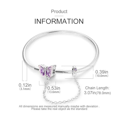 MULA 925 Sterling Silver Snake Chain Charm Bracelet Butterfly Heart Clover with 5A Cubic Zirconia Bracelets for Women - color: Purple Butterfly