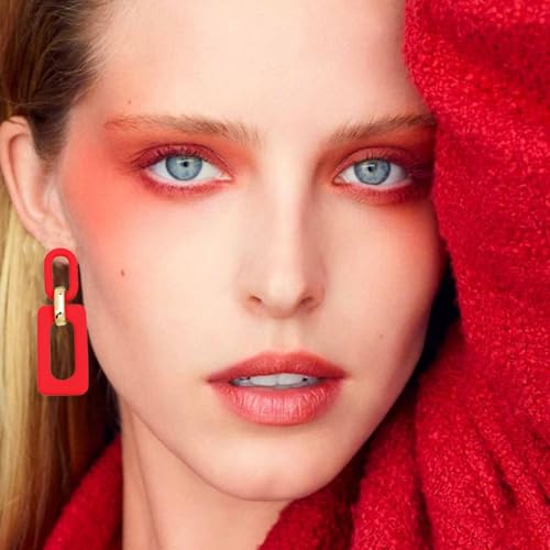 Geometric Square Earrings for Women Lightweight Colorful Color Block Acrylic Chunky Geometric Rectangle Oval Link Chain Statement Earring - style: Red Rectangle
