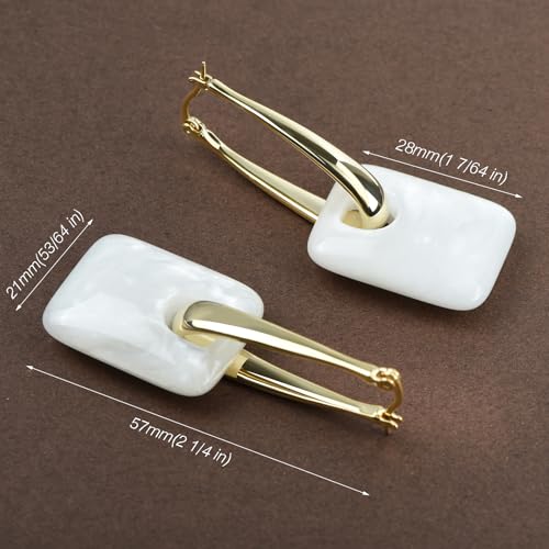 Multicolor Acrylic Dangle Hoop Earrings for Women, 2-Way Detachable Geometric Statement Earrings, Lightweight Fashion Jewelry Gifts - color: White