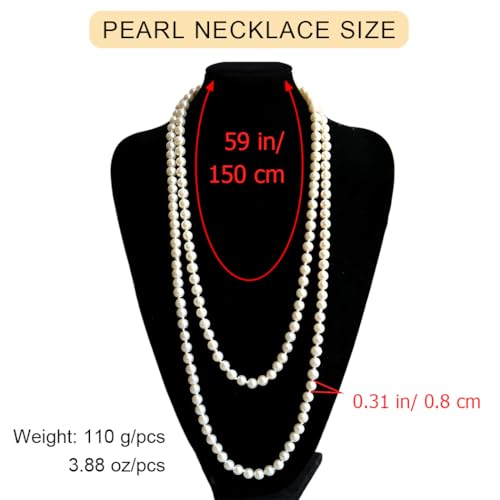 Long Pearl Necklaces for Women Faux Pearl Strand Necklace Statement Beaded Necklaces 1920s Gatsby Costume Jewelry - color: Ivory