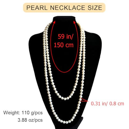 Long Pearl Necklaces for Women Faux Pearl Strand Necklace Statement Beaded Necklaces 1920s Gatsby Costume Jewelry - color: Ivory