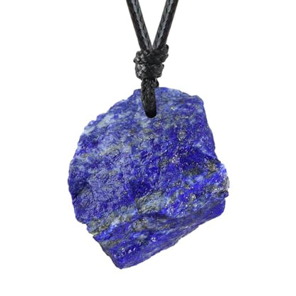 Natural Raw Crystal Necklace for Women Irregular Stone Necklaces Spiritual Gemstone Pendant with Adjustable Rope - color: A-Lapis Lazuli