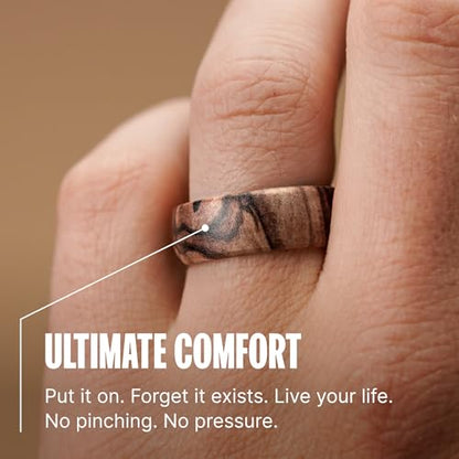 Groove Life Nomad Silicone Ring Breathable Rubber Wedding Rings for Men, Lifetime Coverage, Unique Design, Comfort Fit Ring - color: Burled Walnut