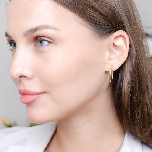 Hoops & Loops 925 Sterling Silver 23mm Oval Flat Click-top High Polished Lightweight Hoop Earrings for Women, Silver, Yellow Gold & Rose Gold - color: Yellow Gold